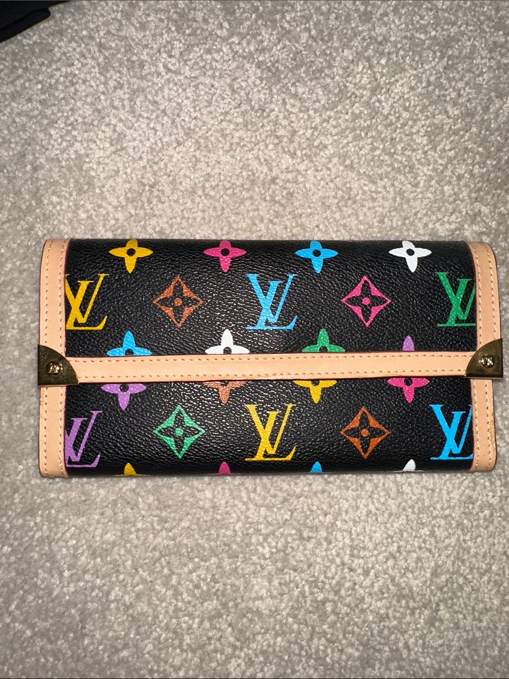 Louis Vuitton Black Multicolor Monogram Continental Wallet with Natural Trim